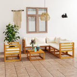 NNEVL 7 Piece Garden Lounge Set with Cushion Cream Solid Acacia Wood