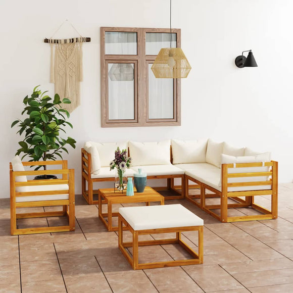 NNEVL 8 Piece Garden Lounge Set with Cushion Cream Solid Acacia Wood