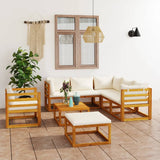 NNEVL 8 Piece Garden Lounge Set with Cushion Cream Solid Acacia Wood