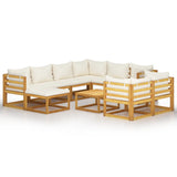 NNEVL 10 Piece Garden Lounge Set with Cushion Cream Solid Acacia Wood