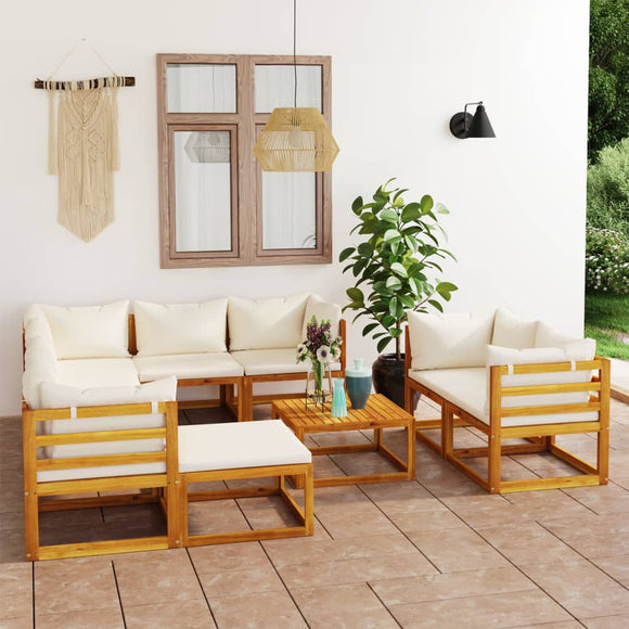 NNEVL 10 Piece Garden Lounge Set with Cushion Cream Solid Acacia Wood