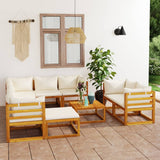 NNEVL 10 Piece Garden Lounge Set with Cushion Cream Solid Acacia Wood