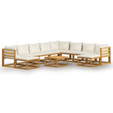 NNEVL 11 Piece Garden Lounge Set with Cushion Cream Solid Acacia Wood