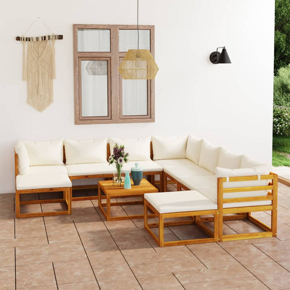 NNEVL 11 Piece Garden Lounge Set with Cushion Cream Solid Acacia Wood