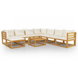 NNEVL 9 Piece Garden Lounge Set with Cushion Cream Solid Acacia Wood