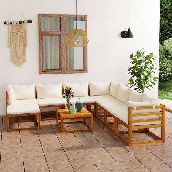 NNEVL 9 Piece Garden Lounge Set with Cushion Cream Solid Acacia Wood