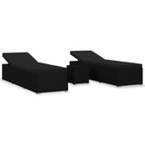 NNEVL 3 Piece Garden Sun Loungers with Tea Table Poly Rattan Black