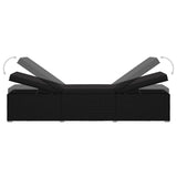 NNEVL 3 Piece Garden Sun Loungers with Tea Table Poly Rattan Black