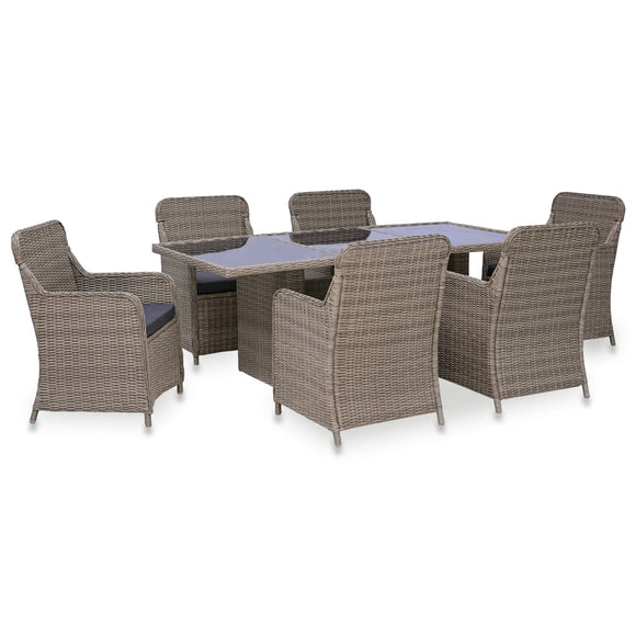 NNEVL 7 Piece Outdoor Dining Set Poly Rattan Brown
