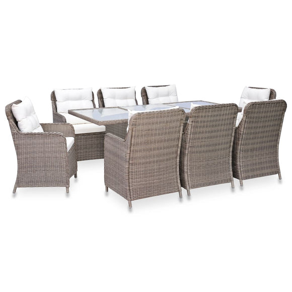 NNEVL 9 Piece Outdoor Dining Set Poly Rattan Brown