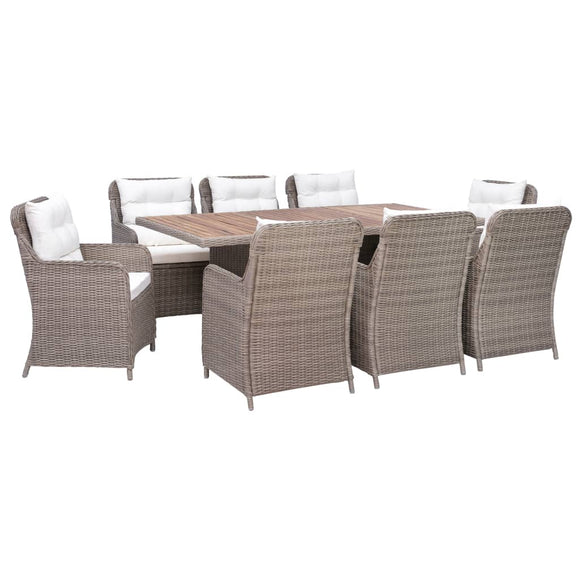 NNEVL 9 Piece Outdoor Dining Set with Cushions Poly Rattan Brown