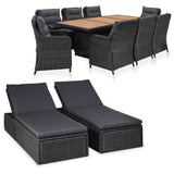 NNEVL 11 Piece Outdoor Dining Set Poly Rattan Black