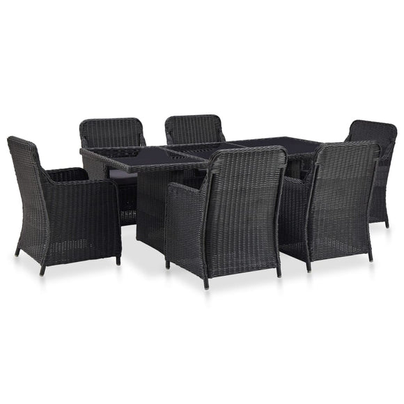 NNEVL 7 Piece Outdoor Dining Set Poly Rattan Black