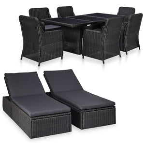 NNEVL 9 Piece Outdoor Dining Set Poly Rattan Black