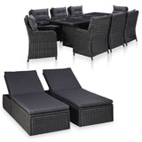 NNEVL 11 Piece Outdoor Dining Set Poly Rattan Black