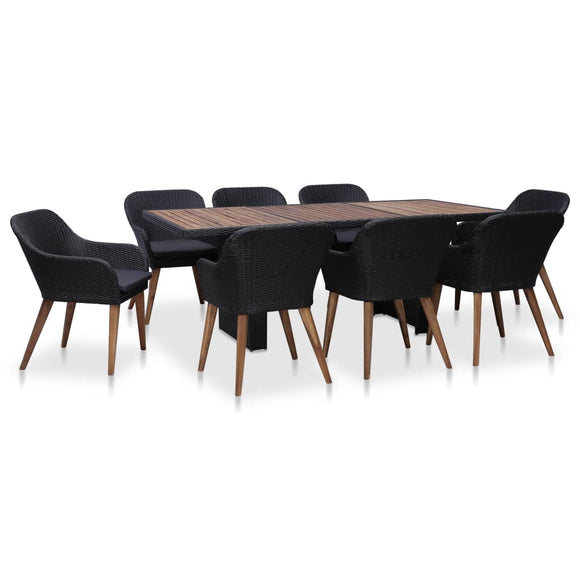 NNEVL 9 Piece Outdoor Dining Set with Cushions Poly Rattan Black