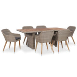 NNEVL 7 Piece Outdoor Dining Set with Cushions Poly Rattan