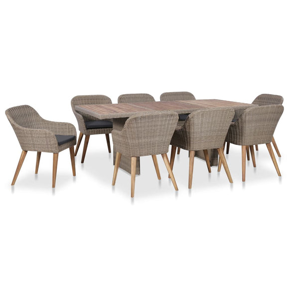 NNEVL 9 Piece Outdoor Dining Set with Cushions Poly Rattan