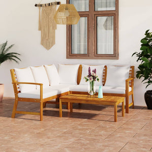 NNEVL 4 Piece Garden Lounge Set with Cushion Cream Solid Acacia Wood