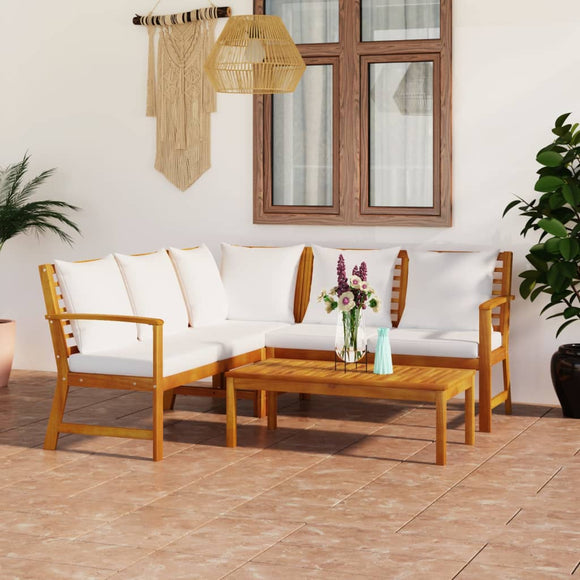 NNEVL 4 Piece Garden Lounge Set with Cushion Cream Solid Acacia Wood