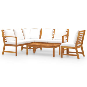 NNEVL 5 Piece Garden Lounge Set with Cushion Cream Solid Acacia Wood