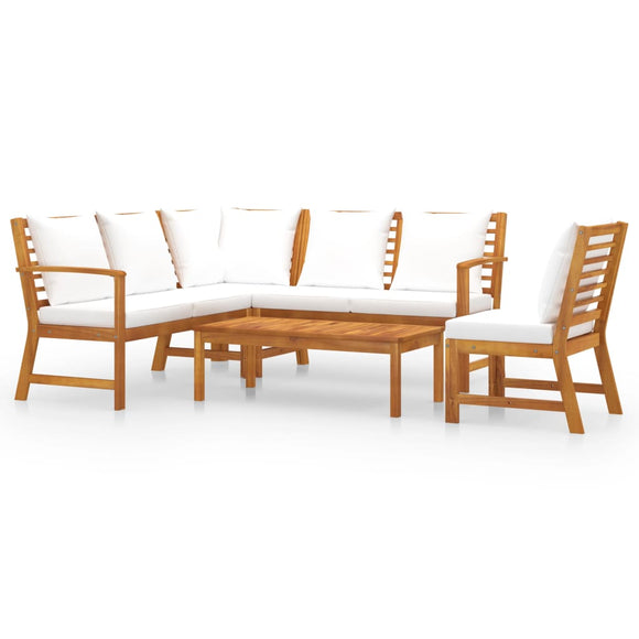 NNEVL 5 Piece Garden Lounge Set with Cushion Cream Solid Acacia Wood
