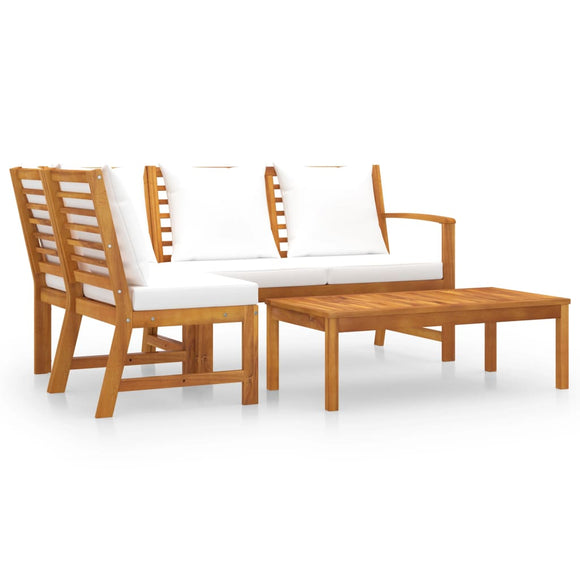NNEVL 4 Piece Garden Lounge Set with Cushion Cream Solid Acacia Wood