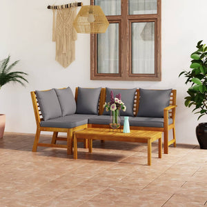 NNEVL 4 Piece Garden Lounge Set with Cushion Solid Acacia Wood