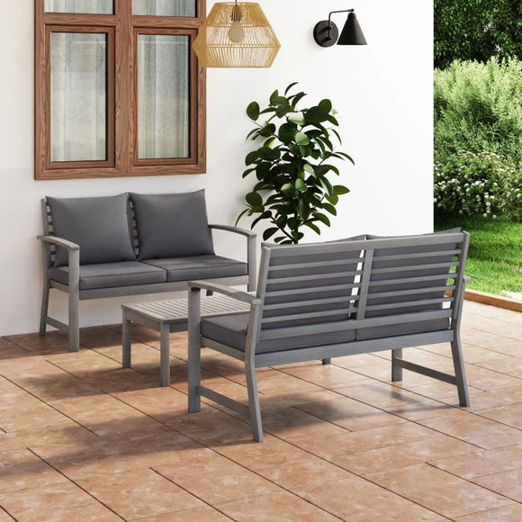 NNEVL 3 Piece Garden Lounge Set with Cushion Solid Acacia Wood Grey
