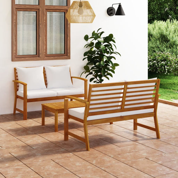 NNEVL 3 Piece Garden Lounge Set with Cushion Solid Acacia Wood