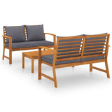 NNEVL 3 Piece Garden Lounge Set with Cushion Solid Acacia Wood
