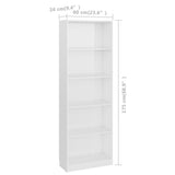 NNEVL 5-Tier Book Cabinet High Gloss White 60x24x175 cm Engineered Wood