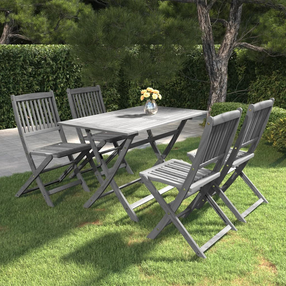 NNEVL 5 Piece Garden Dining Set Solid Acacia Wood Grey