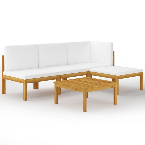 NNEVL 5 Piece Garden Lounge Set with Cushions Cream Solid Acacia Wood