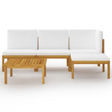 NNEVL 5 Piece Garden Lounge Set with Cushions Cream Solid Acacia Wood