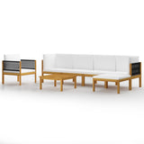 NNEVL 7 Piece Garden Lounge Set with Cushions Cream Solid Acacia Wood