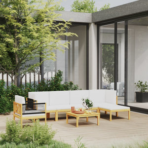 NNEVL 7 Piece Garden Lounge Set with Cushions Cream Solid Acacia Wood