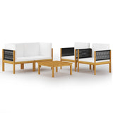 NNEVL 5 Piece Garden Lounge Set with Cushions Cream Solid Acacia Wood
