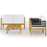 NNEVL 5 Piece Garden Lounge Set with Cushions Cream Solid Acacia Wood