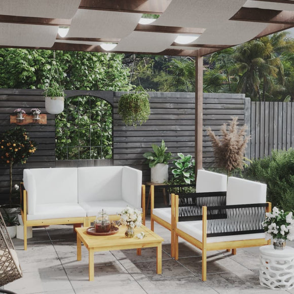 NNEVL 5 Piece Garden Lounge Set with Cushions Cream Solid Acacia Wood