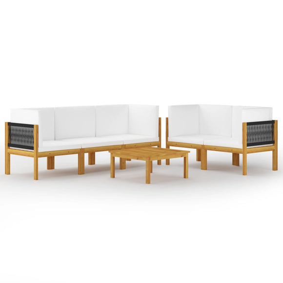 NNEVL 6 Piece Garden Lounge Set with Cushions Cream Solid Acacia Wood
