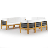 NNEVL 9 Piece Garden Lounge Set with Cushions Cream Solid Acacia Wood