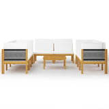 NNEVL 9 Piece Garden Lounge Set with Cushions Cream Solid Acacia Wood