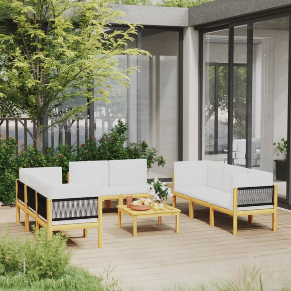 NNEVL 9 Piece Garden Lounge Set with Cushions Cream Solid Acacia Wood