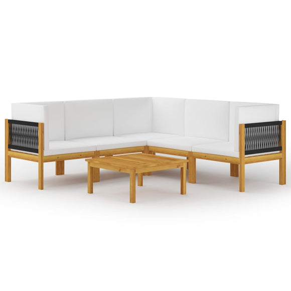 NNEVL 6 Piece Garden Lounge Set with Cushions Cream Solid Acacia Wood