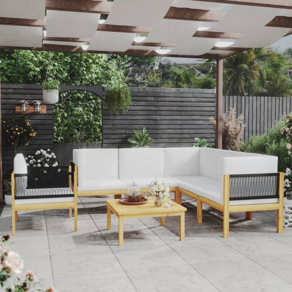 NNEVL 7 Piece Garden Lounge Set with Cushions Cream Solid Acacia Wood