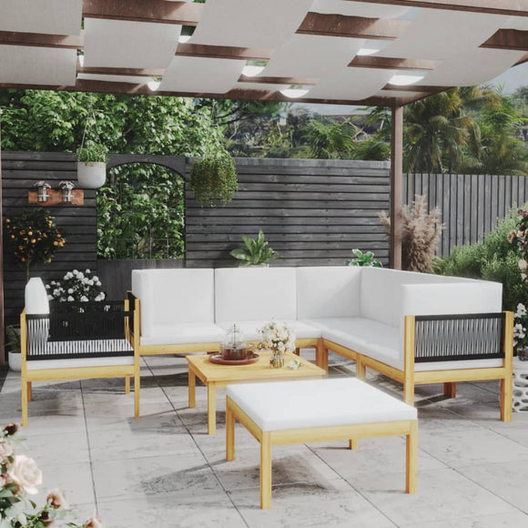 NNEVL 8 Piece Garden Lounge Set with Cushions Cream Solid Acacia Wood