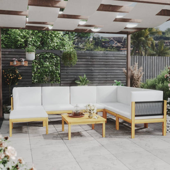 NNEVL 8 Piece Garden Lounge Set with Cushions Cream Solid Acacia Wood