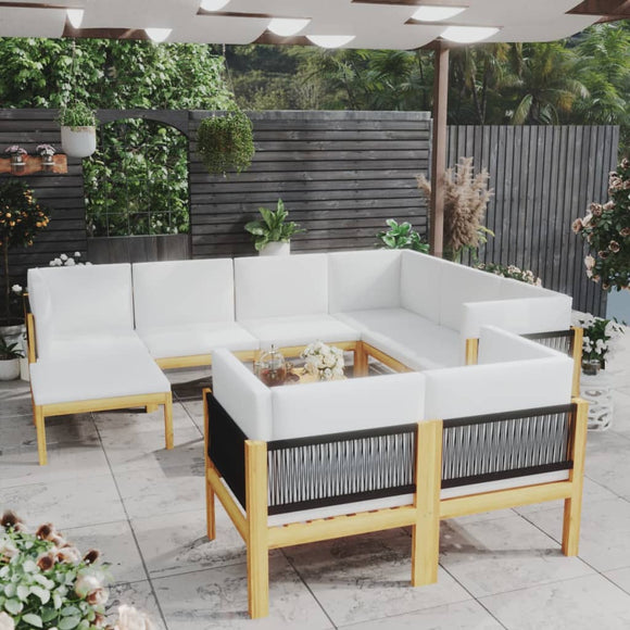 NNEVL 10 Piece Garden Lounge Set with Cushions Cream Solid Acacia Wood