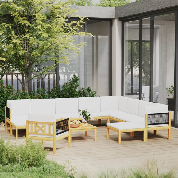 NNEVL 12 Piece Garden Lounge Set with Cushions Cream Solid Acacia Wood